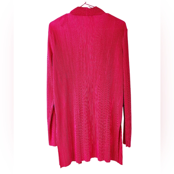 Cyrus, Pink Pleated Fabric Open Front, Long Blazer - Picture 2 of 6